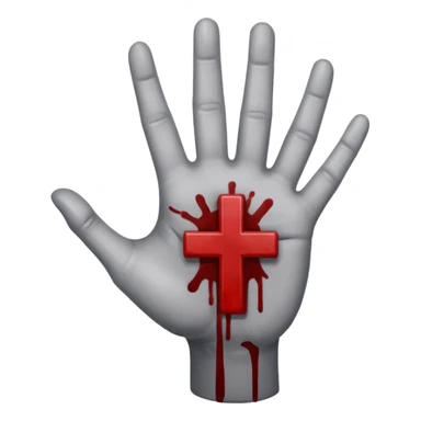 bloody grey hand with an upside down cross symbol on the palm  sticker