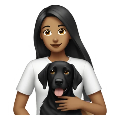 girl with long straight black hair holds her black Labrador sticker