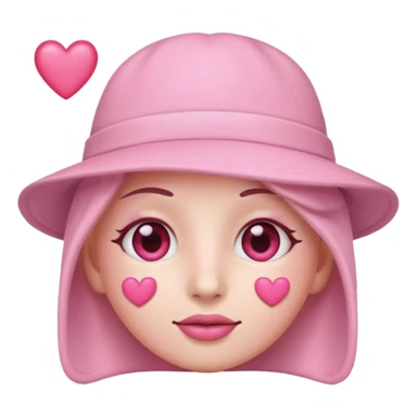 a pastel pink skin love face emoji with pink hearts in the eyes, pink simple hat on sticker