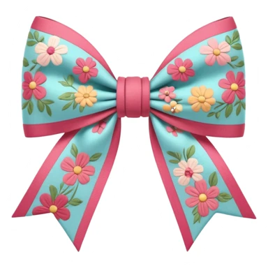Cottagecore style realistic highly detailed fabric cottagecore color scheme,  large size bow in a pretty floral pattern, isolated, 3d rendering, sticker
