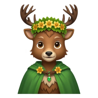 doe dressed as a druid, flower crown, green cape sticker