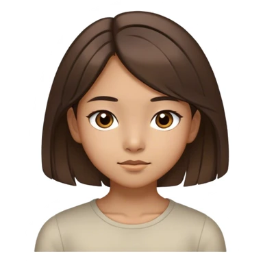 A thin 10-year-old girl with Asian heritage, shoulder-length brown hair with two distinctly light strands framing her face, large slightly slanted dark brown eyes, olive skin, and light brown, not narrow eyebrows sticker