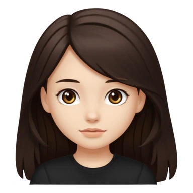 Make an emoji of a girl with dark brown long hair and dark brown eyes wearing a black top sticker