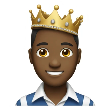 smiling boy in formal attire with crown sticker