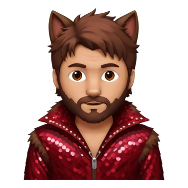 The Wolf Man with brown hair and fur, dark red sequin outfit sticker