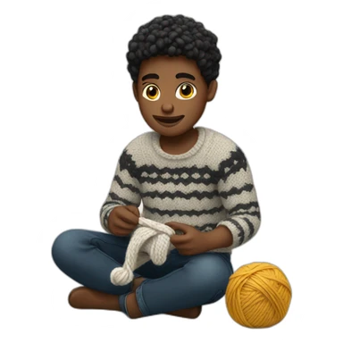 White Black boy knitting sticker