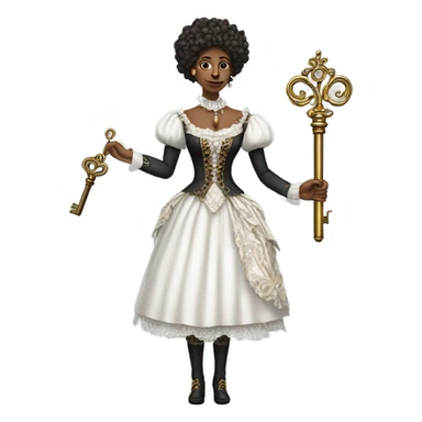 galora, holding a big key in white victorian dress, full body sticker