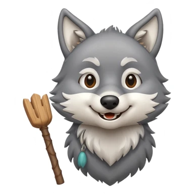 Wolf cartoon wholding wood stick  sticker