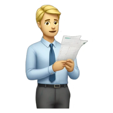 pensive business man checking balance sheets sticker