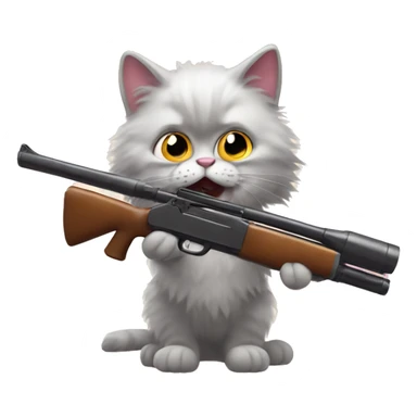Fluffy cat with shotgun  sticker