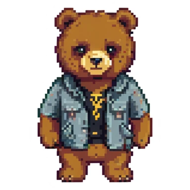 pixel art of a bear with a gangster style, visible scar on face sticker