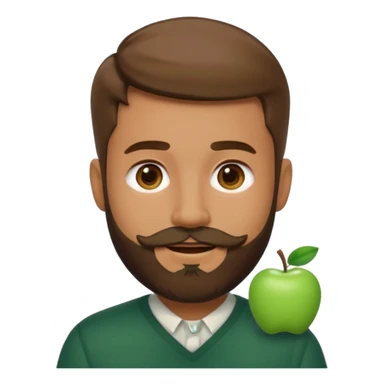 man with medium beard, short hair, dark green accessory, happy and light expression, modern Apple emoji style, simple, colorful, soft contours, no excess details sticker