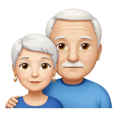 Una abuela italiana blanca con ojos marrones, cabello corto blanco y aretes de oro, junto a su esposo abuelo de piel blanca italiano un poco gordo con pelo blanco corto y ojos azules  sticker