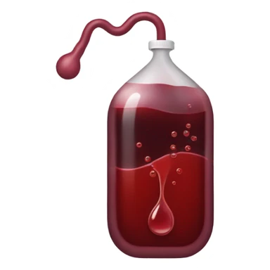 infusion bag with dark red liquid which flows out  sticker