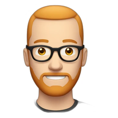 White man a buzz cut with dark rimmed glasses, a ginger beard and septum piercing sticker