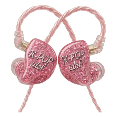 pink kpop idol stage in-ear monitors, sparkly and fashionable sticker