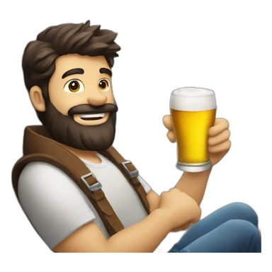 Dark hair beard man drinking beer riding outside a plane sticker