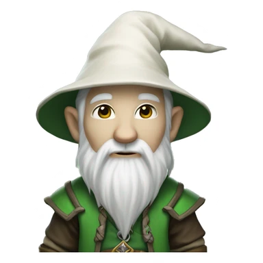 World of warcraft wizard gnome. Short white lhair, long beard (shaved in the sides), white hat, fully green outfit sticker