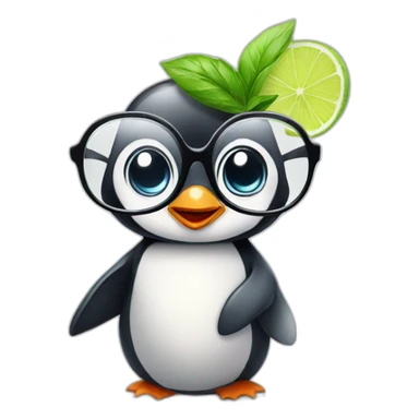 baby penguin with big glasses drinking mojito sticker