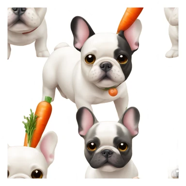 ￼ French bulldog with carrot sticker