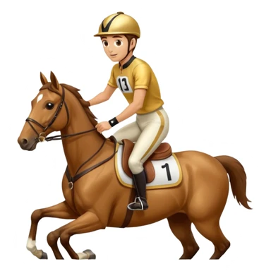 a jockey riding a running horse gold jersey and saddle number 1 sticker