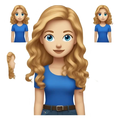 Hair down and blown out Strawberry blonde girl with blue eyes light skin wearing a royal blue shirt  sticker