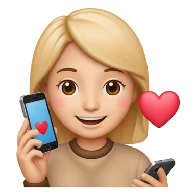 emoji with hearts around holding phone sticker