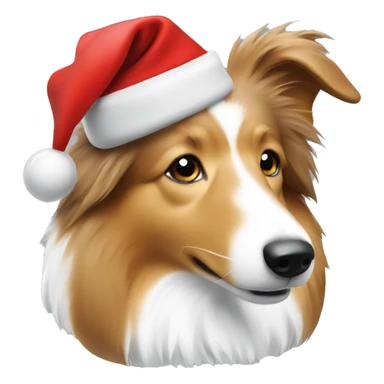 White, light brown Sheltie dog with Christmas hat sticker