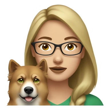 Brown light hair woman aux Green eyes with glasses Green eyes and White eurasier dog  sticker