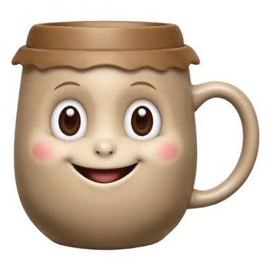 Ink wash style, coffee cup creature, big heart eyes, dopey smile sticker