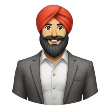 sikh businessman wearing a red turban, black full beard with moustaches, smile sticker