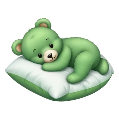 Cute Green teddy bear sleeping on a White pillow sticker