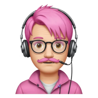 just headphone and spectacles, mustached pink hair guy, no microphone sticker