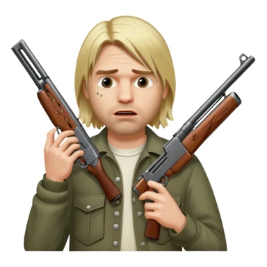 Kurt Cobain thoughtfully holds a double-barreled shotgun aimed at his open mouth. sticker
