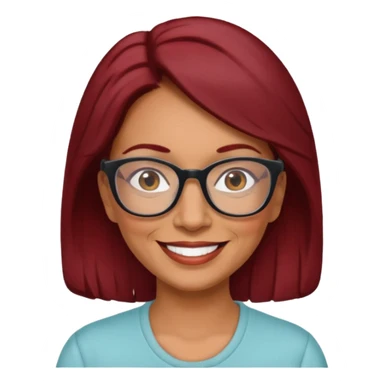 Beautiful, hispanic, female, older,  mom, dark red hair color, glasses, smiling sticker