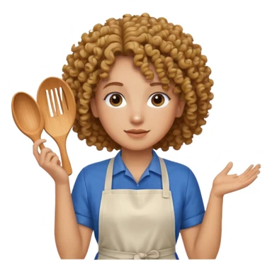 person with curly hair in blue apron sticker