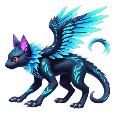 Black Dark Exotic Beaked Feathery Nocturnal Neon-glowing Abyssal Nightly Abyss-Cat-Gryphon-Salandit-Nargacuga-Silvally-Fakémon Creature (full body) sticker
