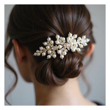 realistic hairclip, pearl accents, elegant, photorealistic style sticker