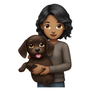 girl with black hair holding chocolate brown puppy  sticker