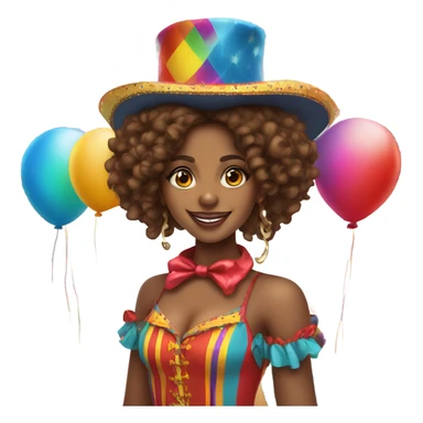 Brown Girl with long curly hair top hat colorful circus sticker