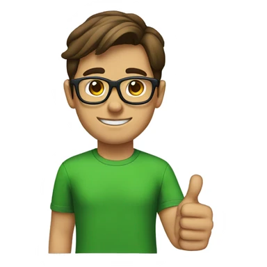 male nerd brown hair thumbs up using green t-shirt sticker