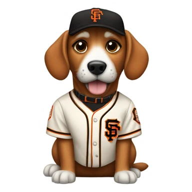 Dog wearing San Francisco giants jersey sticker
