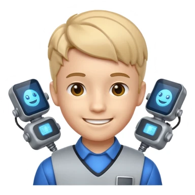 A 3D emoji with a Pixar style that the depicts a person who is learning to become a mechatronic as his highchool extended profile. He is a young boy in a highschool age. sticker