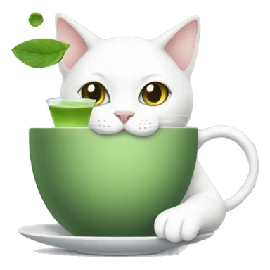 white cat drinking matcha out of a cup sticker