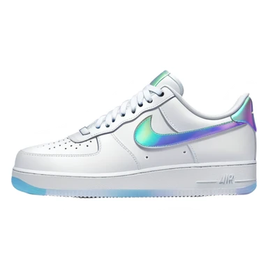 White Nike Air Force 1 with an iridescent swoosh sticker