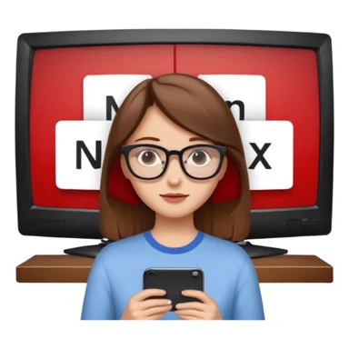 una ragazza con capelli marroni con occhiali guarda netflix sulla tv sticker