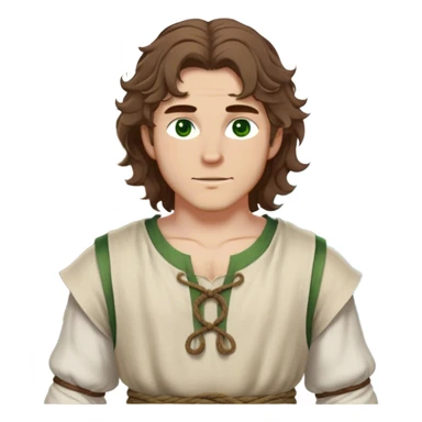 medieval summer outfit worn by a DnD themed fantasy male character. basic sleeveless linen tunic with a wide, open neckline and a thin rope tied around the waist. clothes only above the waist. The clothes full waist. The character's haven't arms. character is white-skinned, brown hair, green eyes, shoulder-length wavy hair. sticker