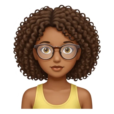 girl with dark skin and brown curly hair and clear glasses, long eyelashes, wearing a light yellow tank top sticker