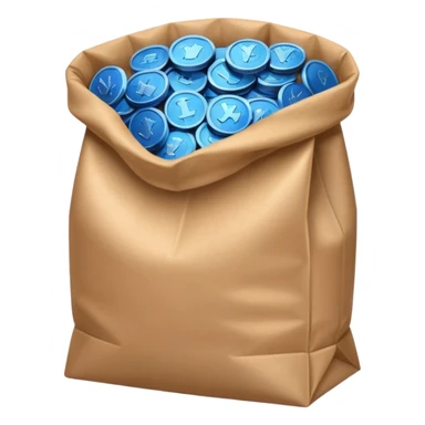 blue coins inside a brown bag  sticker