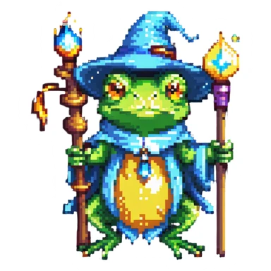 wizard frog holding a magic staff sticker